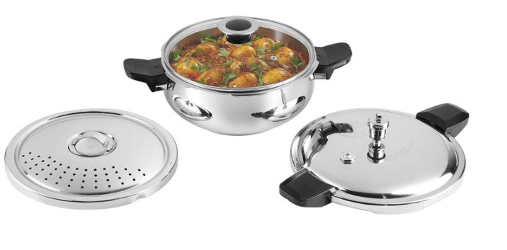 Vinod Magic Stainless Steel Smart 3-in-1 Pressure Cooker 5.5L (5.5 Liter) - Fast Cooking, Energy Efficient | Perfect for Indian Cooking, Meal Prep & Large Family Dinners