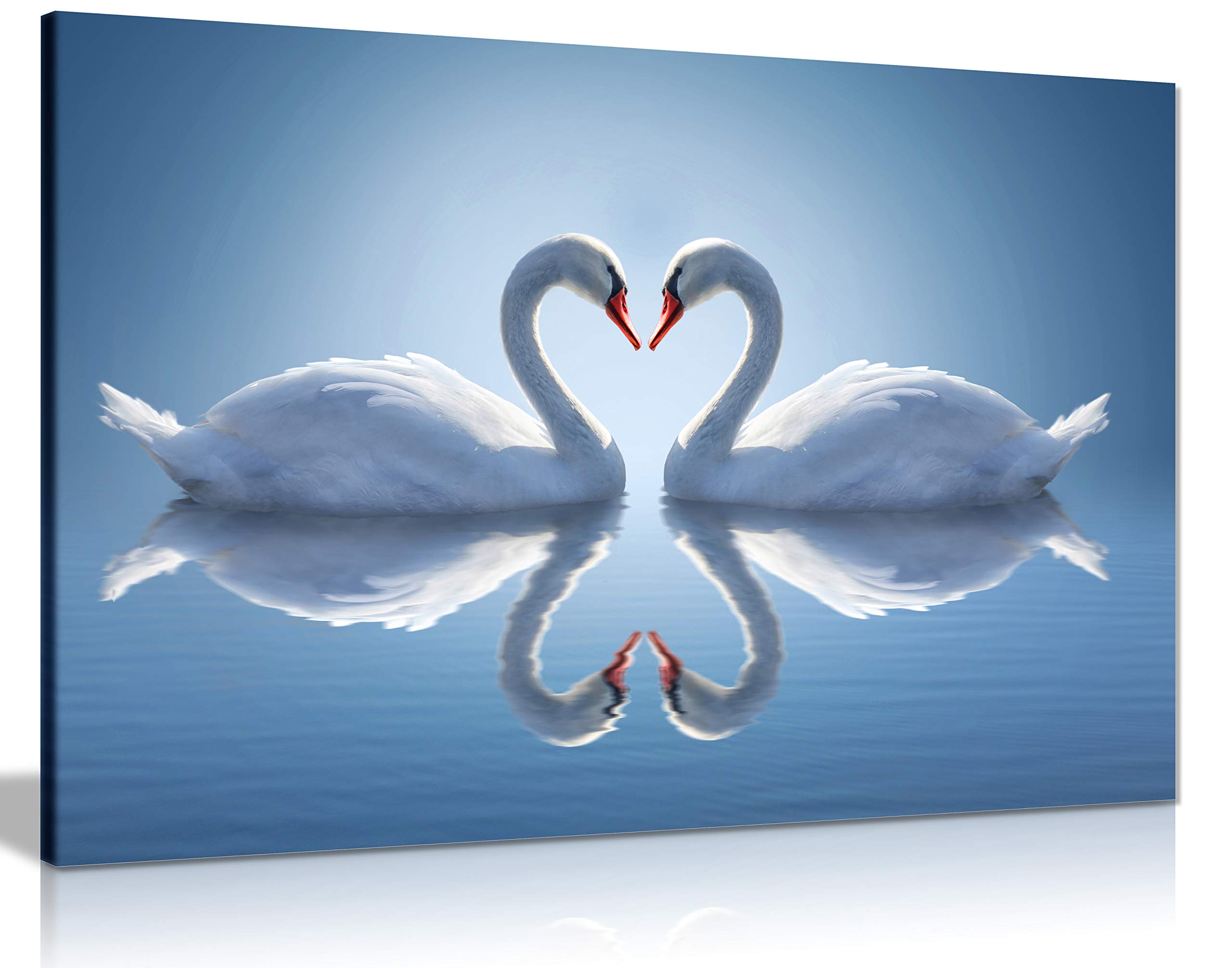 Panther Print Canvas Wall Art - Framed Pictures for Bedroom & Blue Living Room Decor - Two Swans Forming Heart Reflection on Water - Perfect for Special Occasions & Home Decor (36x24 Inches) - Ideal for Wedding Gifts, Anniversary Presents & Living Room Wall Decor