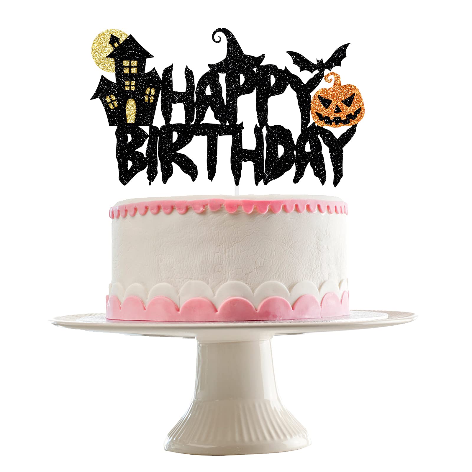 Halloween Birthday Cake Topper - Black Wizard & Pumpkin Design for Halloween & Birthday Party Cake Decorations | Perfect for Halloween Wizard Themed Parties, Pumpkin Birthday Cakes, and Spooky Celebrations