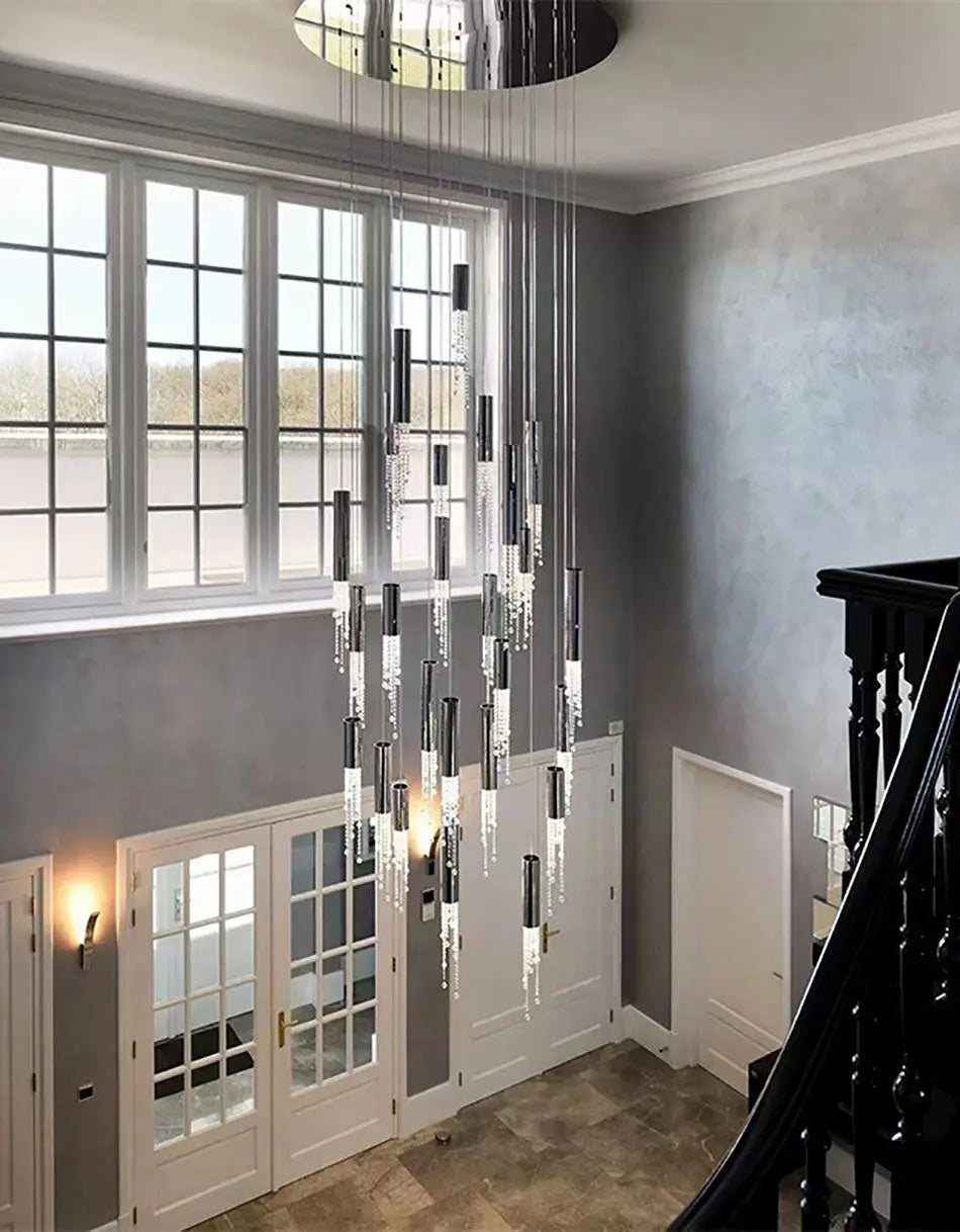 Modern Celia Staircase Chandelier - Elegant Ceiling Light Fixture for Hallway, Foyer, and Stairwell Lighting