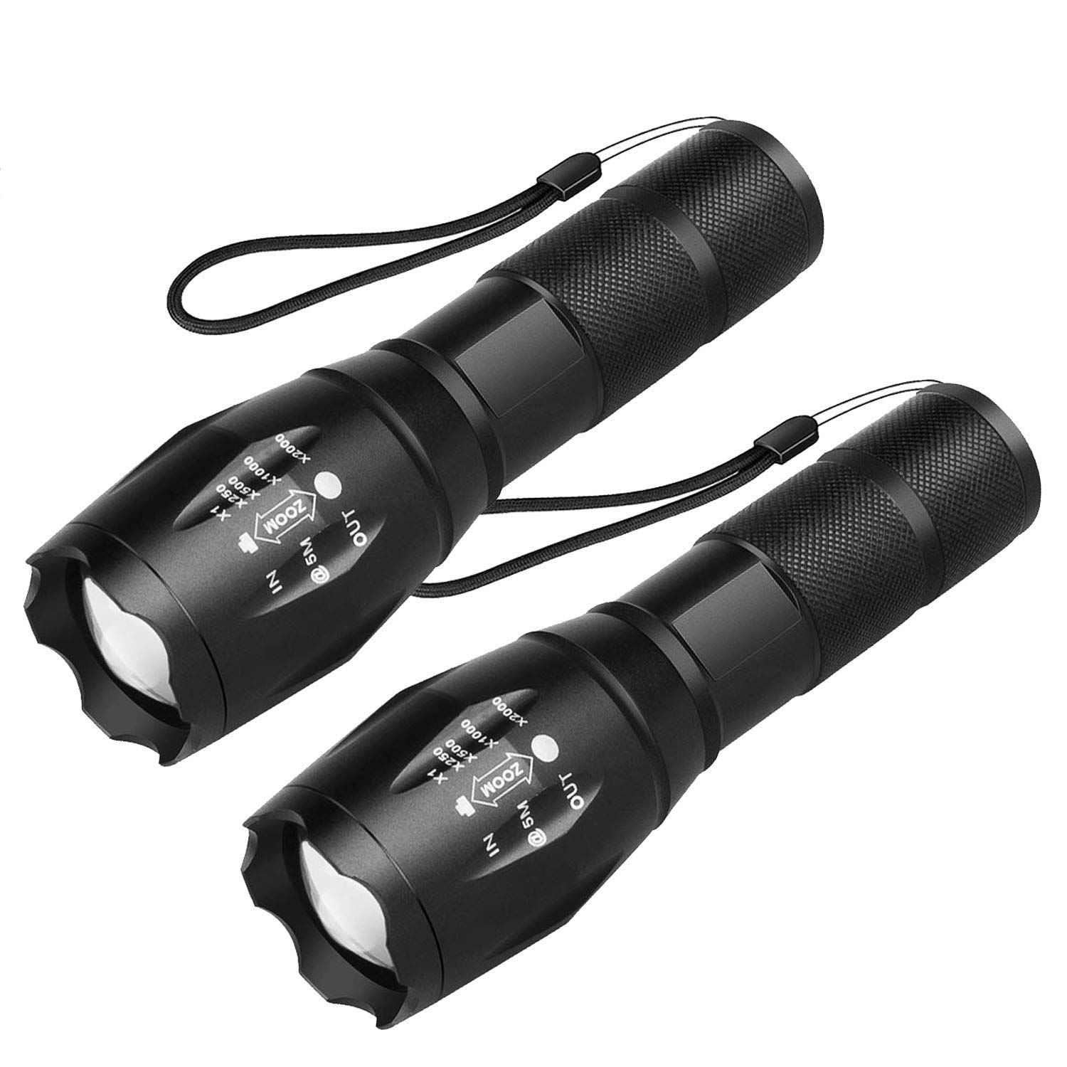 GSBLUNIE LED Tactical Flashlight 2000 Lumens Super Bright - 5 Modes Zoomable Flashlight, IP65 Waterproof Handheld Torch for Camping, Hiking, Emergency, Home & Outdoor Use (2 Pack)