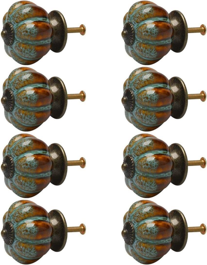 Vintage Ceramic Knobs 8pcs - Pumpkin Shaped Drawer Pulls for Furniture & Cabinets - Home Decor Upgrade