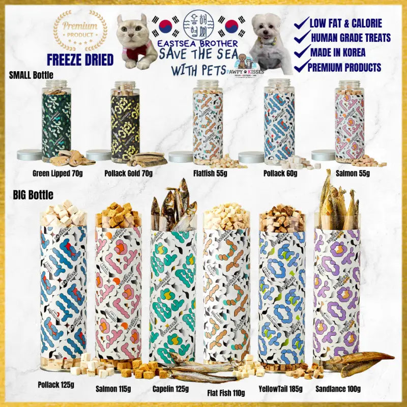 Eastsea Brother Eastreats - Human-Grade Pollack & Salmon Fish Treats for Dogs & Cats - Low Fat, Low Calorie, Healthy Snacks | Perfect for Training, Rewards & Pawpy Kisses