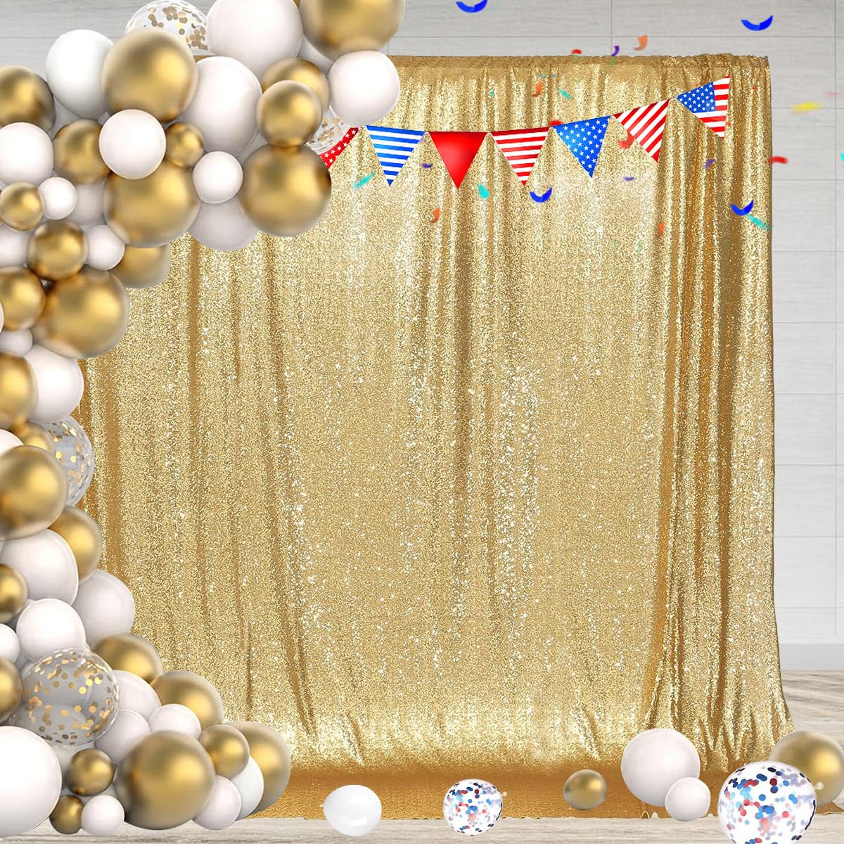 Sparkly Gold Sequin Backdrop 6x8ft for Wedding & Party Decor