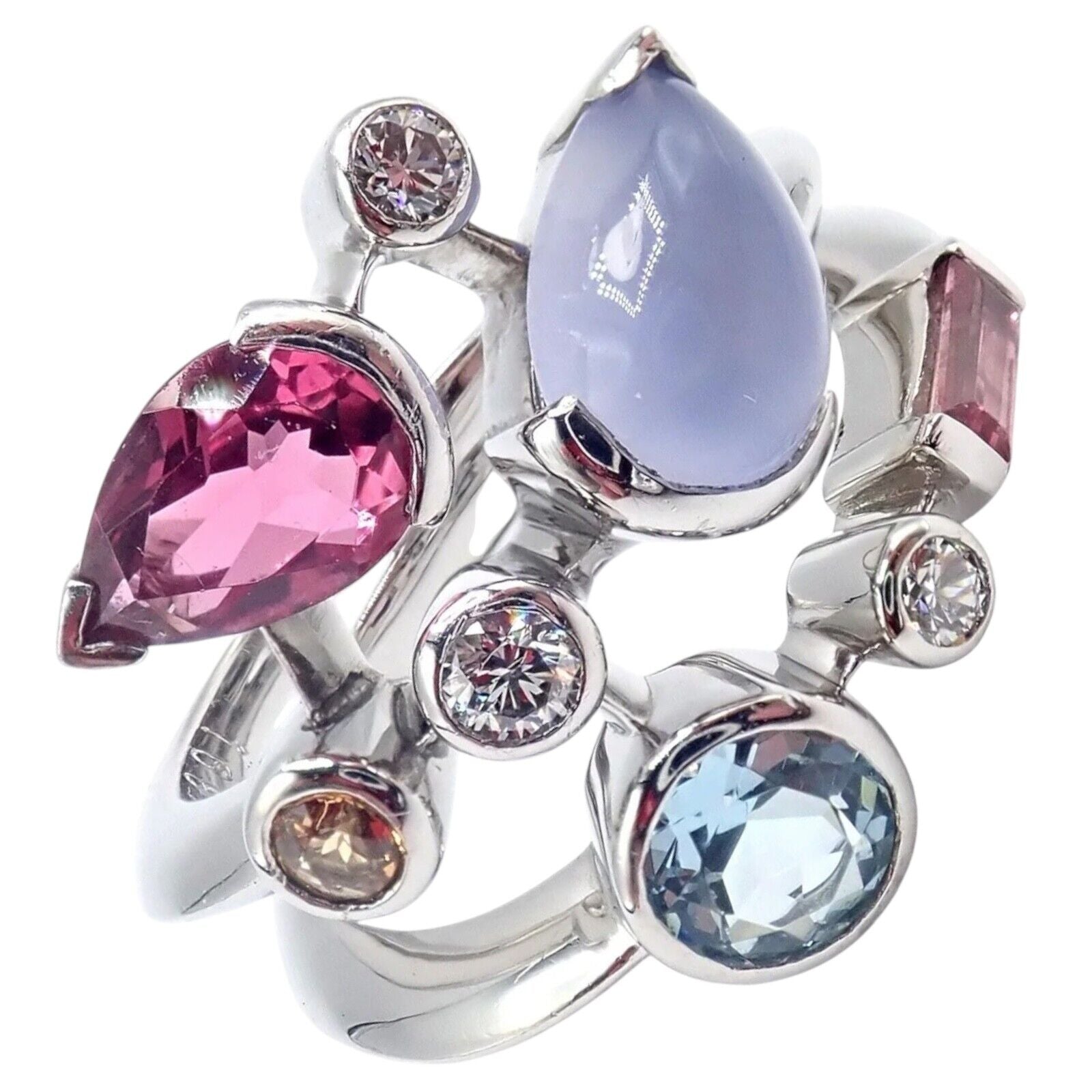 Authentic Cartier Meli Melo Platinum Ring with Chalcedony, Tourmaline, Garnet & Diamonds - Elegant Jewelry for Weddings, Anniversaries & Special Occasions