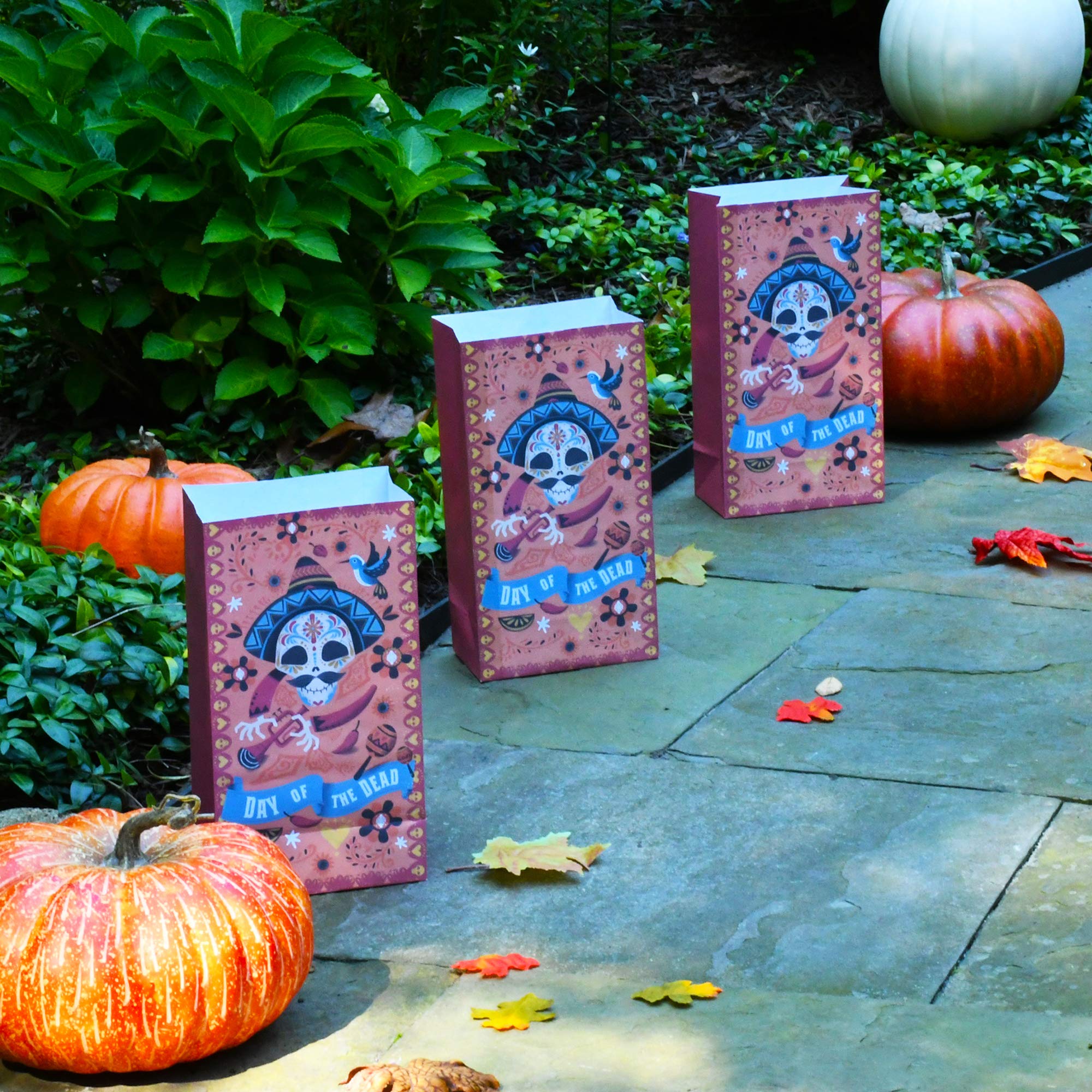 LumaBase Paper Luminaria Bags for Day of the Dead Celebration - Set of 24 Decorative Candle Bags for Halloween, Cemetery Decorations & Mexican Festival Traditions