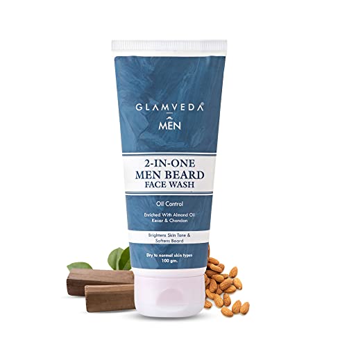 Glamveda Men's 2-in-1 Oil Control Face & Beard Wash for All Skin Types - Anti-Acne, Paraben & SLS Free, 100ml - Perfect for Daily Skincare & Grooming Routine