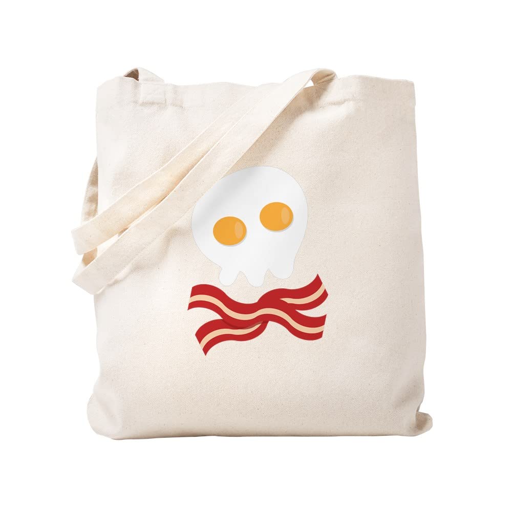 Bacon And Eggs Skull Tote Bag - Natural Canvas Reusable Shopping Bag for Groceries, Beach, Gym & Eco-Friendly Lifestyle