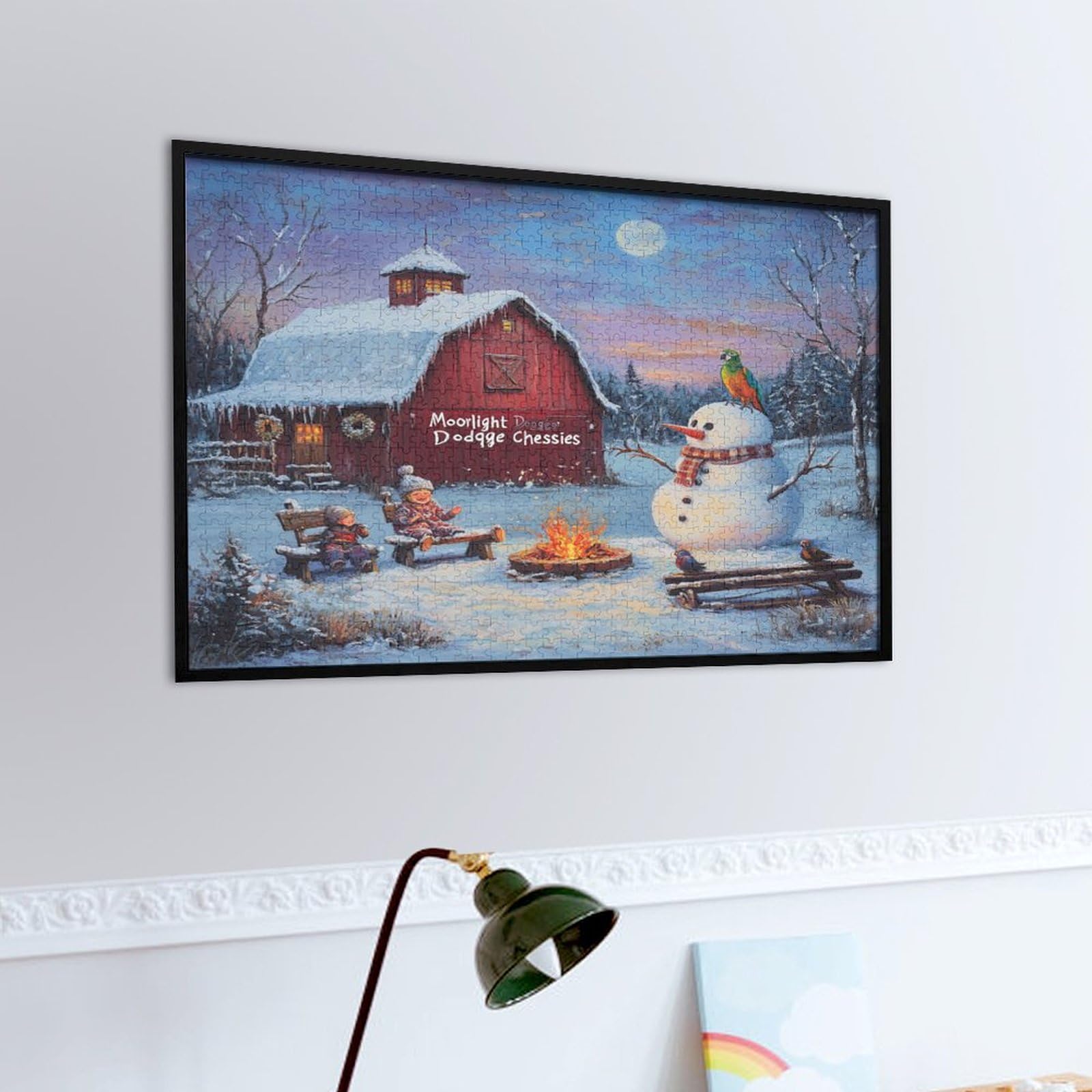 1000 Piece Adult Jigsaw Puzzle - Whimsical Winter Scene with Old Red Barn & Snowman Family | Christmas Holiday Wooden Puzzle for Family Games & Activities | Perfect for Winter Evenings, Gift Giving & Relaxation