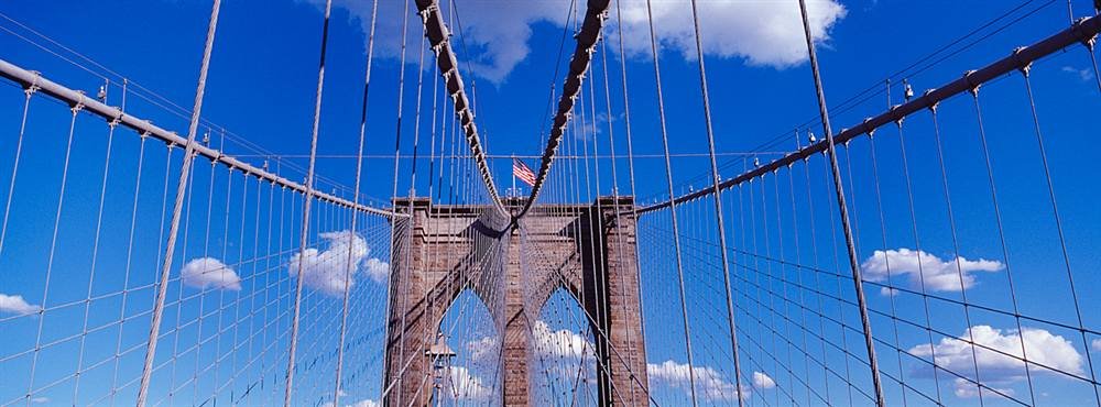Peel & Stick Wall Mural - Brooklyn Bridge with Blue Sky & Clouds - 36x12 Inch Removable Wallpaper - Perfect for Bedroom, Living Room & Office Decor