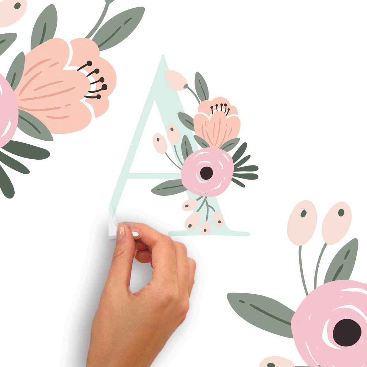 RoomMates RMK5153GM Floral Monogram Peel and Stick Giant Wall Decals - Self-Adhesive Wall Stickers for Bedroom, Nursery, Living Room Decor - Easy to Apply & Remove Home Decoration