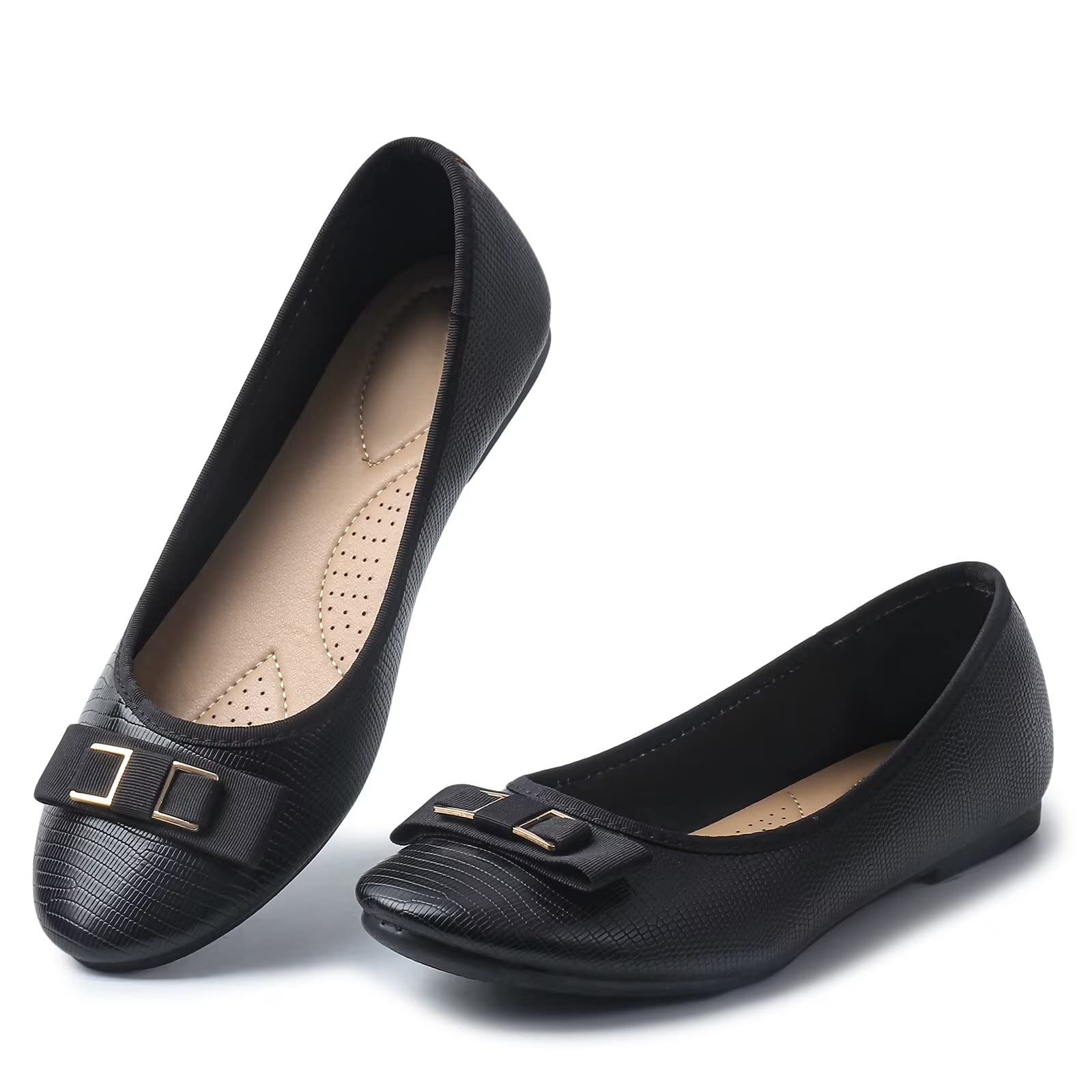 Samilor Women's Elegant Bow Flat Shoes - Comfortable Round Toe Slip-On Flats for Work, Office & Casual Wear