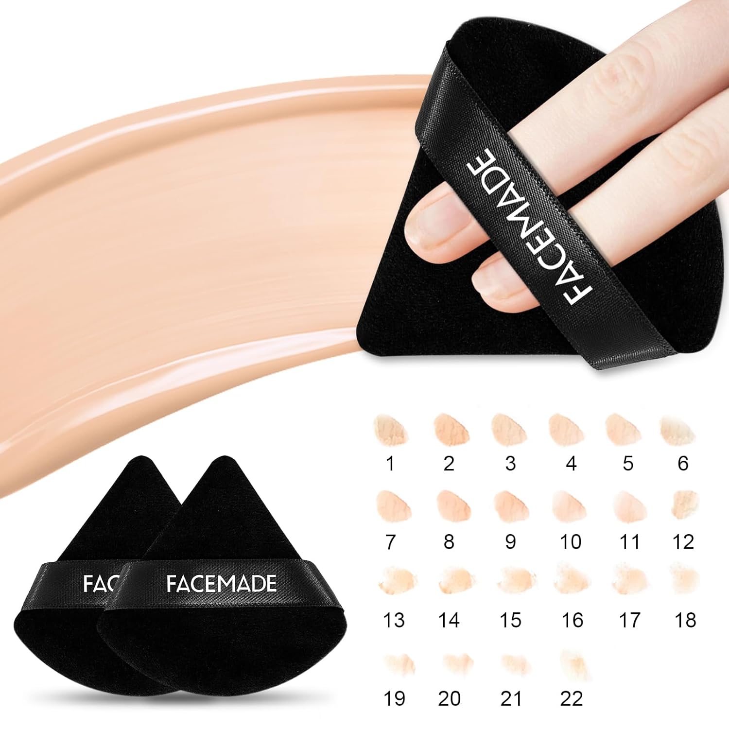 FACEMADE 6-Piece Triangle Velour Powder Puff Set with Storage Case - Soft Makeup Sponge for Wet & Dry Application - Perfect for Foundation, Setting Powder & Blush Touch-Ups