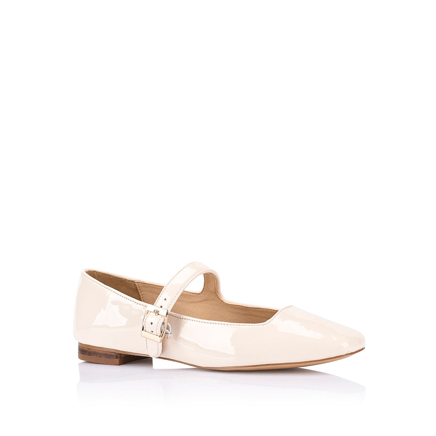 Eden Mary Jane Flats for Women - Bone White Patent Leather Shoes - Comfortable & Stylish for Work, Office, and Casual Wear