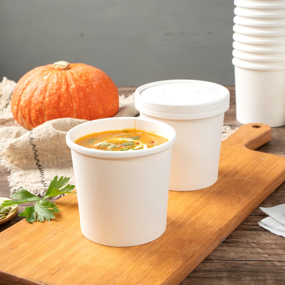 Restaurantware Bio Tek 12oz Disposable Soup Cups - 200 Pack Microwave Safe Paper Containers with Vented Lids (Sold Separately) for Hot & Cold Foods - White To-Go Soup Bowls Perfect for Desserts, Treats, Takeout, Catering & Restaurant Use