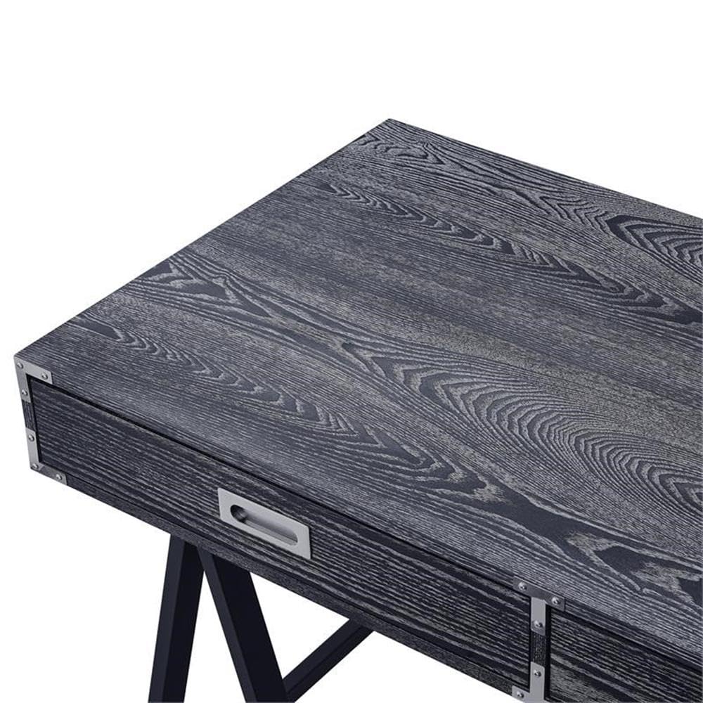 Alleyne 2-Drawer Black Rectangle Wood Writing Desk for Home Office & Study - Compact Computer Desk with Storage for Small Spaces