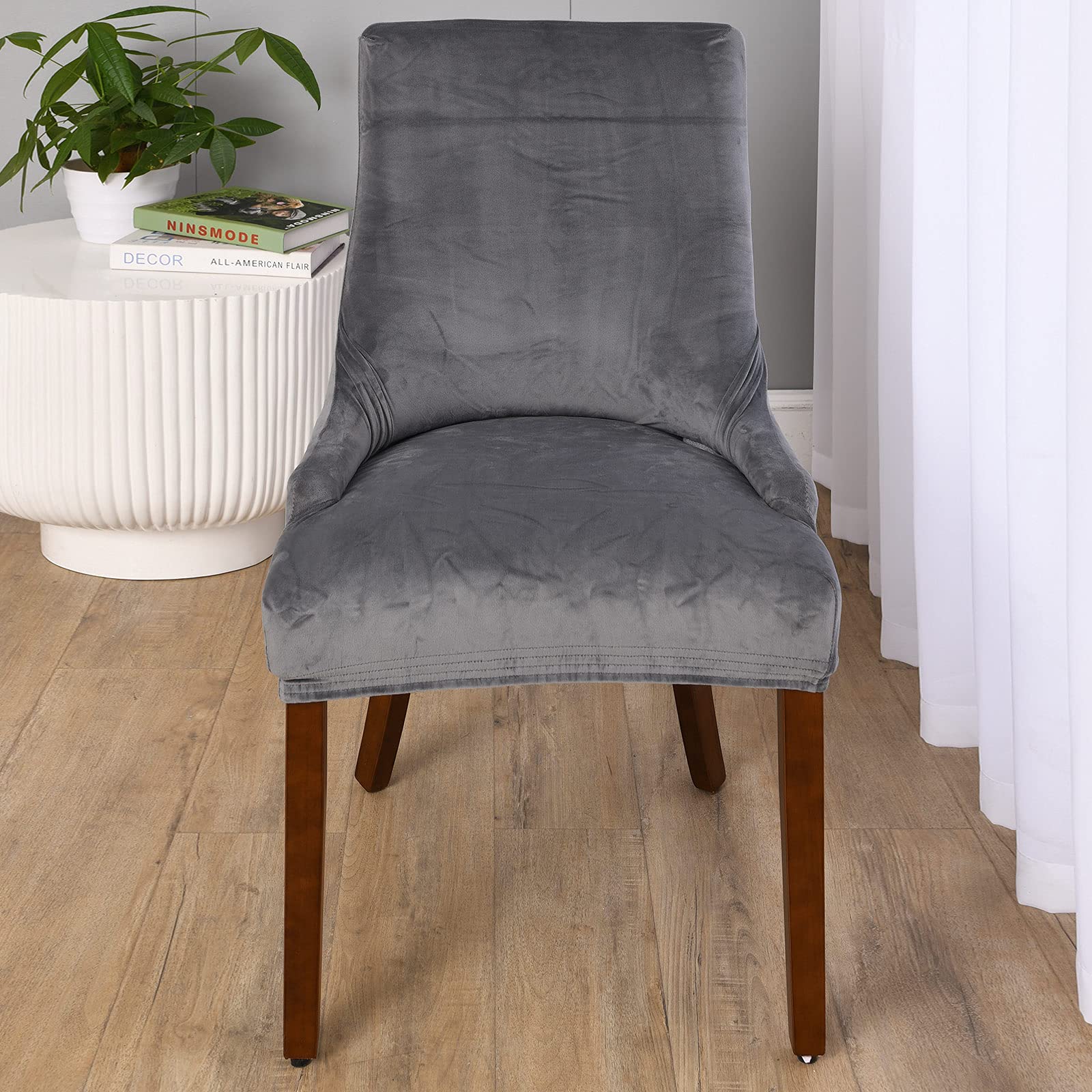 OKYUK 2-Pack Velvet Wingback Chair Slipcovers - Stretchable, Washable Armchair Protectors for Dining Room, Banquet & Home Decor (Dark Gray) | Perfect for Living Room, Office & Party Furniture Protection