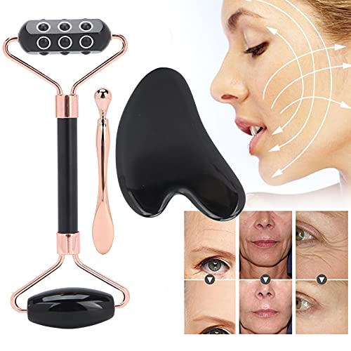 Germanium Face Roller & Eye Cream Spoon Set - Facial Massage Roller & Gua Sha Scraping Tool for Women - Anti-Aging Skincare Routine & Lymphatic Drainage Massage