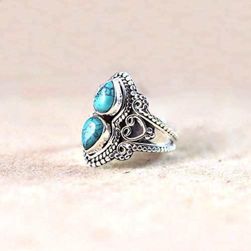 925 Sterling Silver Tibetan Turquoise Ring – Handmade Bohemian Statement Ring for Women, Trendy Hippie Jewelry Gift for Her, Perfect for Parties & Boho Fashion