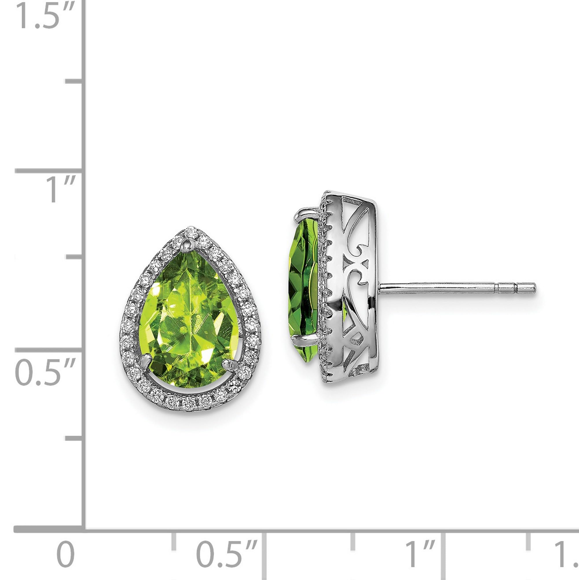 14x11mm Sterling Silver Polished Simulated Peridot & CZ Post Earrings for Women - Elegant Everyday Jewelry, Gift for Her, Wedding & Party Accessories