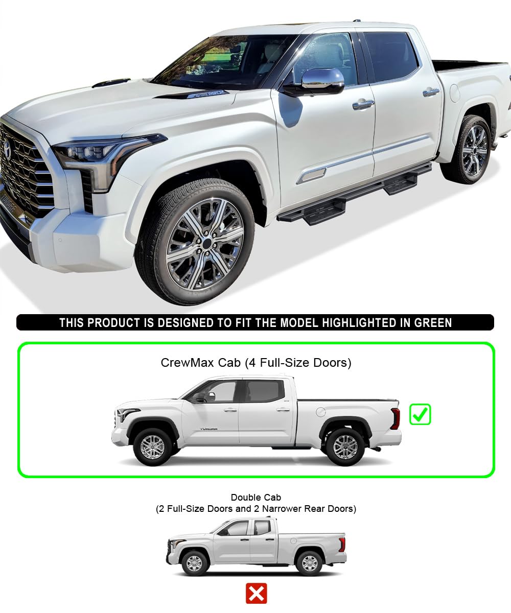 APS Stainless Steel Running Boards & Side Steps for 2022-2025 Toyota Tundra CrewMax - Heavy Duty Truck Accessories for Off-Road & Daily Driving