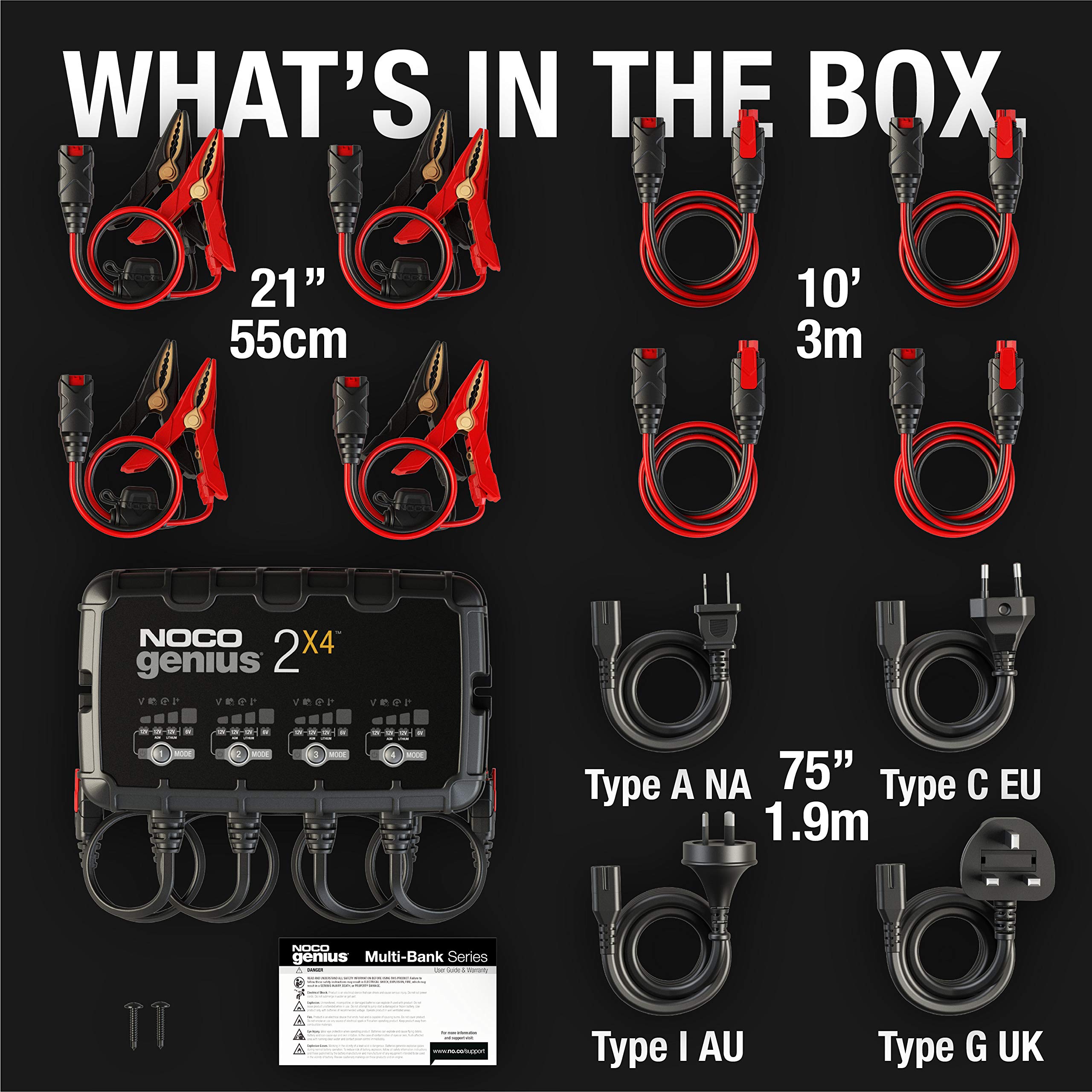 NOCO GENIUS2X4 Smart Car Battery Charger - 4-Bank 8A (2A/Bank) 6V/12V Automotive Charger, Battery Maintainer, Trickle & Float Charger with Desulfator for Motorcycle, ATV, Lithium Batteries - Perfect for Garage, RV & Seasonal Vehicle Storage