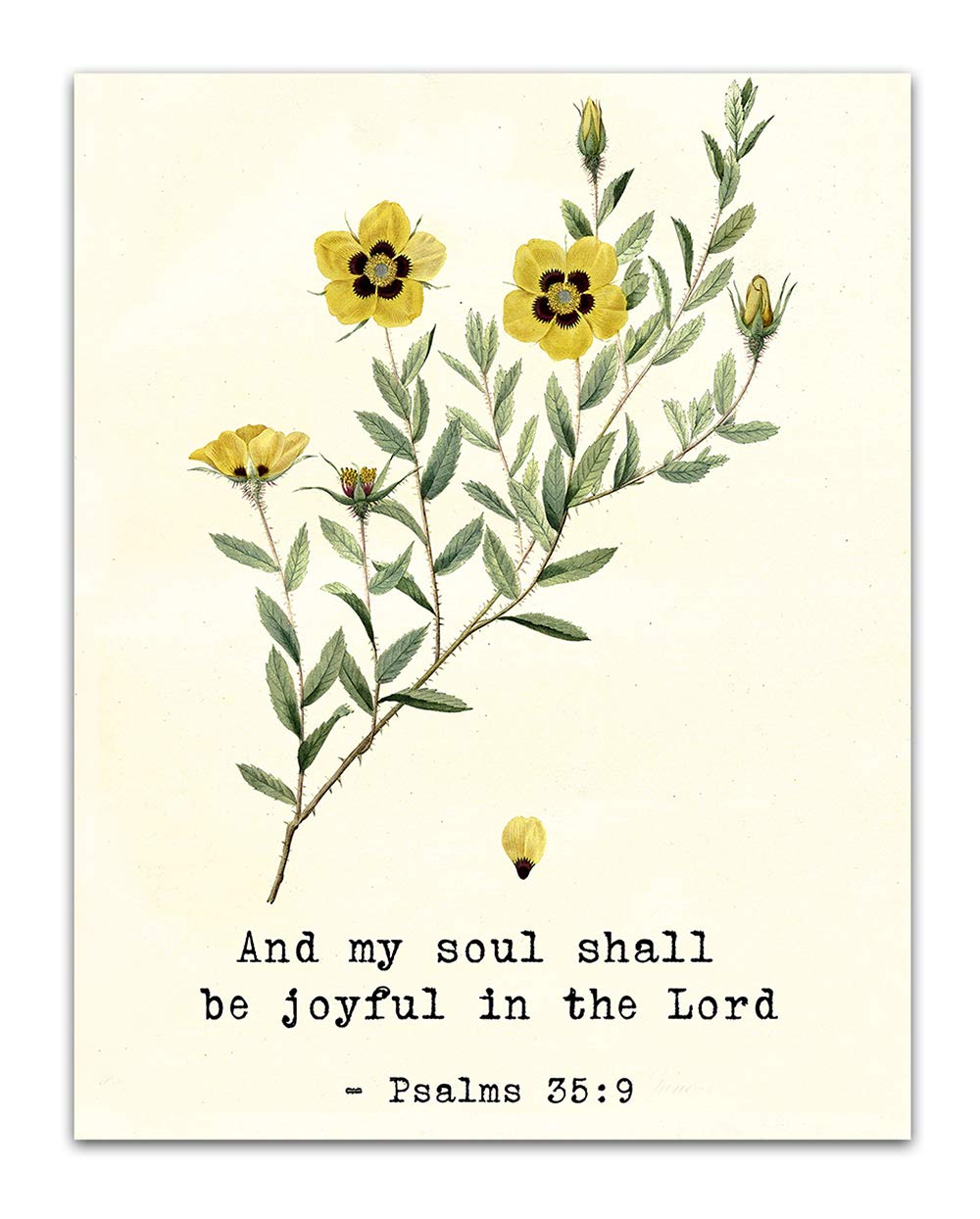 Psalms 35:9 Bible Verse Wall Art Print - Christian Scripture Decor with Yellow Flowers - Inspirational Religious Gift for Women - Perfect for Home, Office & Church Decorations