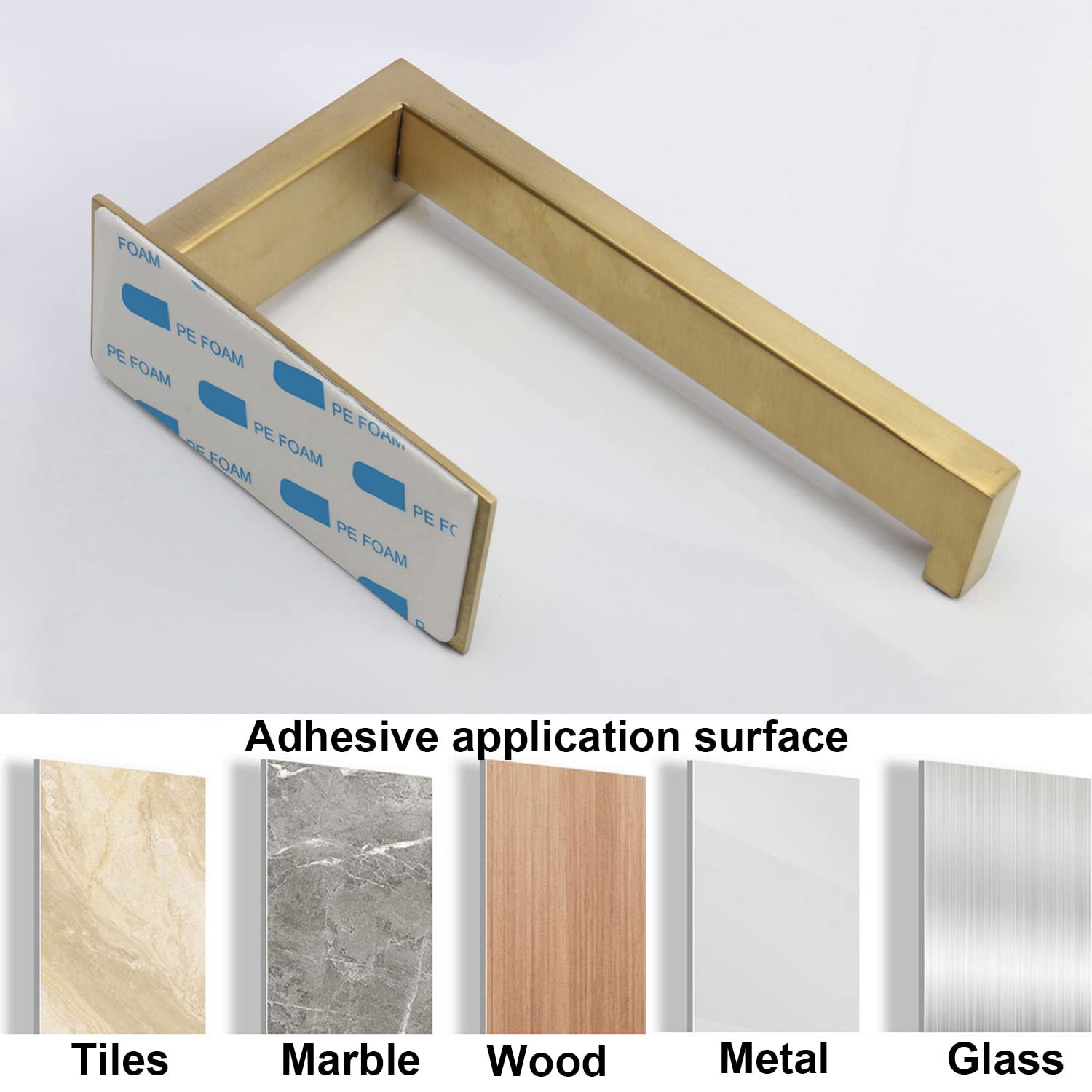 Stainless Steel Self-Adhesive Toilet Paper Holder - No Drilling Rustproof Bathroom Tissue Roll Rack - Easy Install Brushed Gold - Perfect for Home, Office & Bathroom Organization