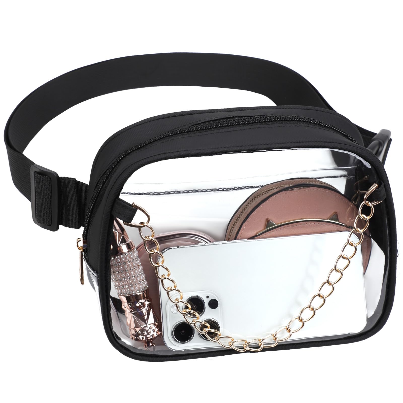 TINYAT Clear Fanny Pack for Women - Waterproof Waist Bag, See-Through PVC Crossbody Purse, Stadium Approved Belt Bag | Perfect for Concerts, Travel, Running & Outdoor Activities