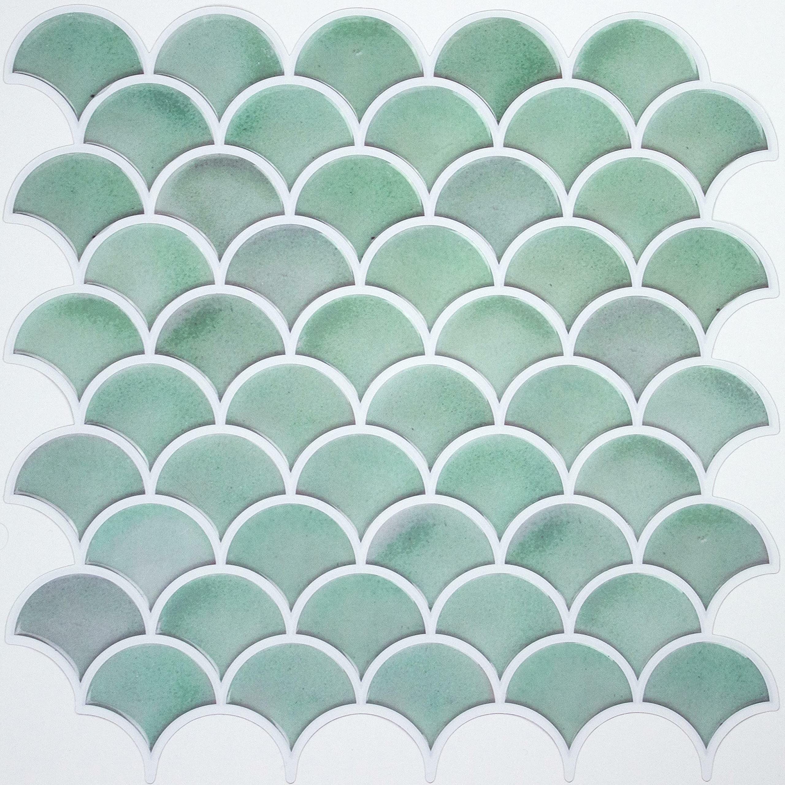RoomMates TIL4571FLT Aqua Scallop Peel and Stick Tile Backsplash - Self-Adhesive Waterproof Wall Decals for Kitchen, Bathroom, Laundry Room & Home Decor