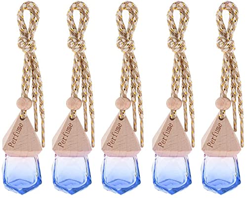 5pcs Refillable Car Hanging Perfume Bottle - Dark Blue Essential Oil Diffuser & Air Freshener Pendant for Long-Lasting Fragrance in Vehicles