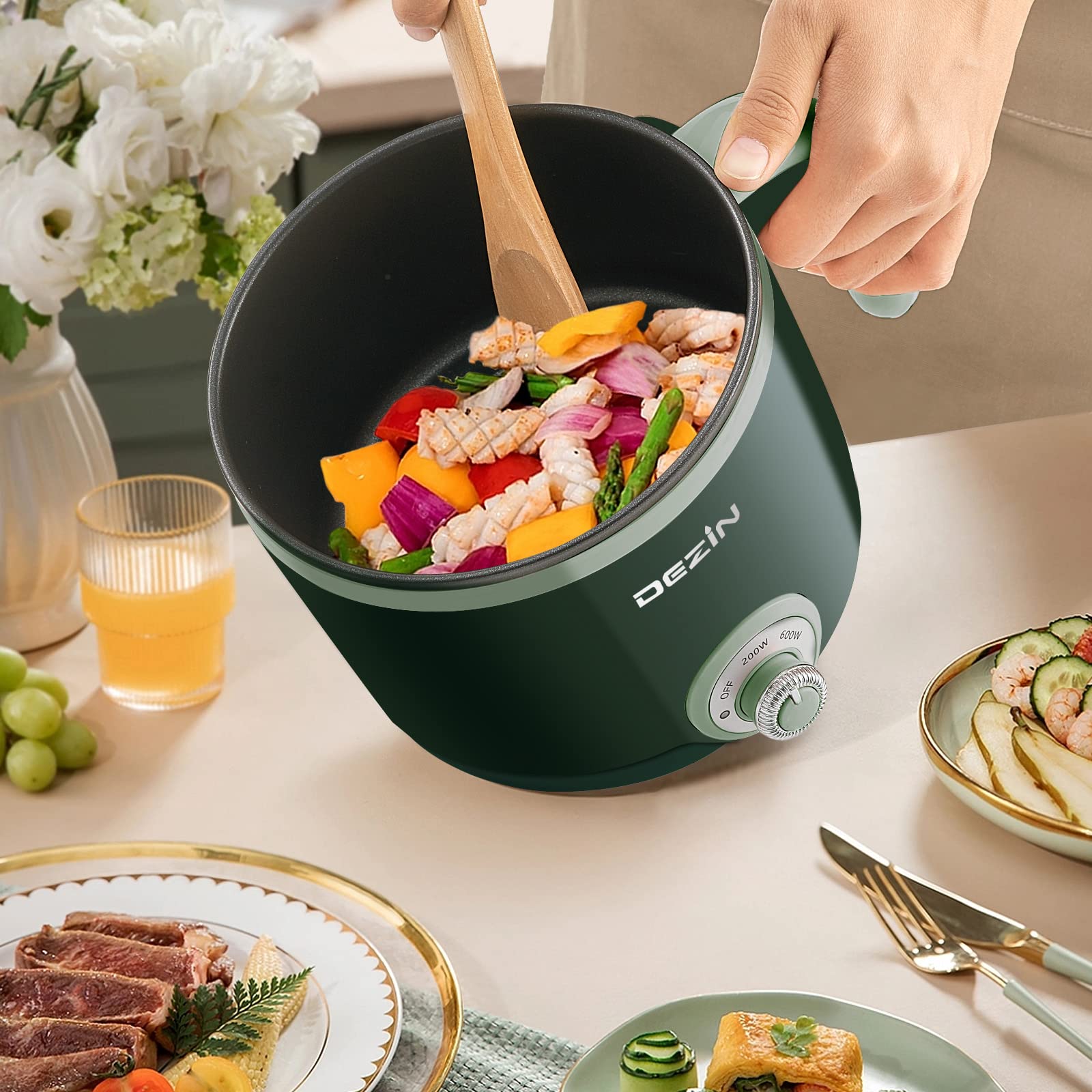 **Dezin 1.5L Electric Hot Pot - Non-Stick Noodle Cooker for Ramen, Pasta, Soup & More | Adjustable Temperature & Portable Design | Perfect for Dorms, Office & Travel**