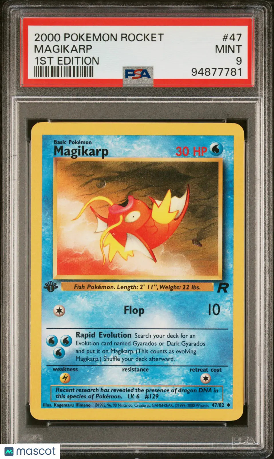 2000 Pokemon Rocket Magikarp 1st Edition PSA 9 #47 - Rare Collectible Trading Card for Pokemon Fans & Collectors - Perfect for Gaming, Trading & Display