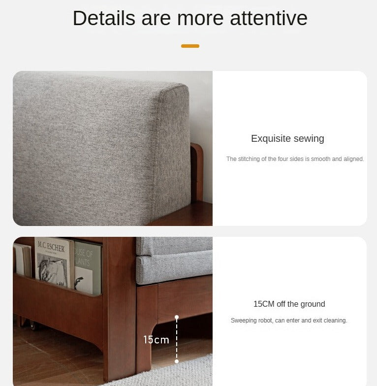 Oak & Beech Folding Multi-Functional Storage Sofa Bed - Convertible Guest Bed with Hidden Storage for Small Spaces, Living Rooms & Apartments