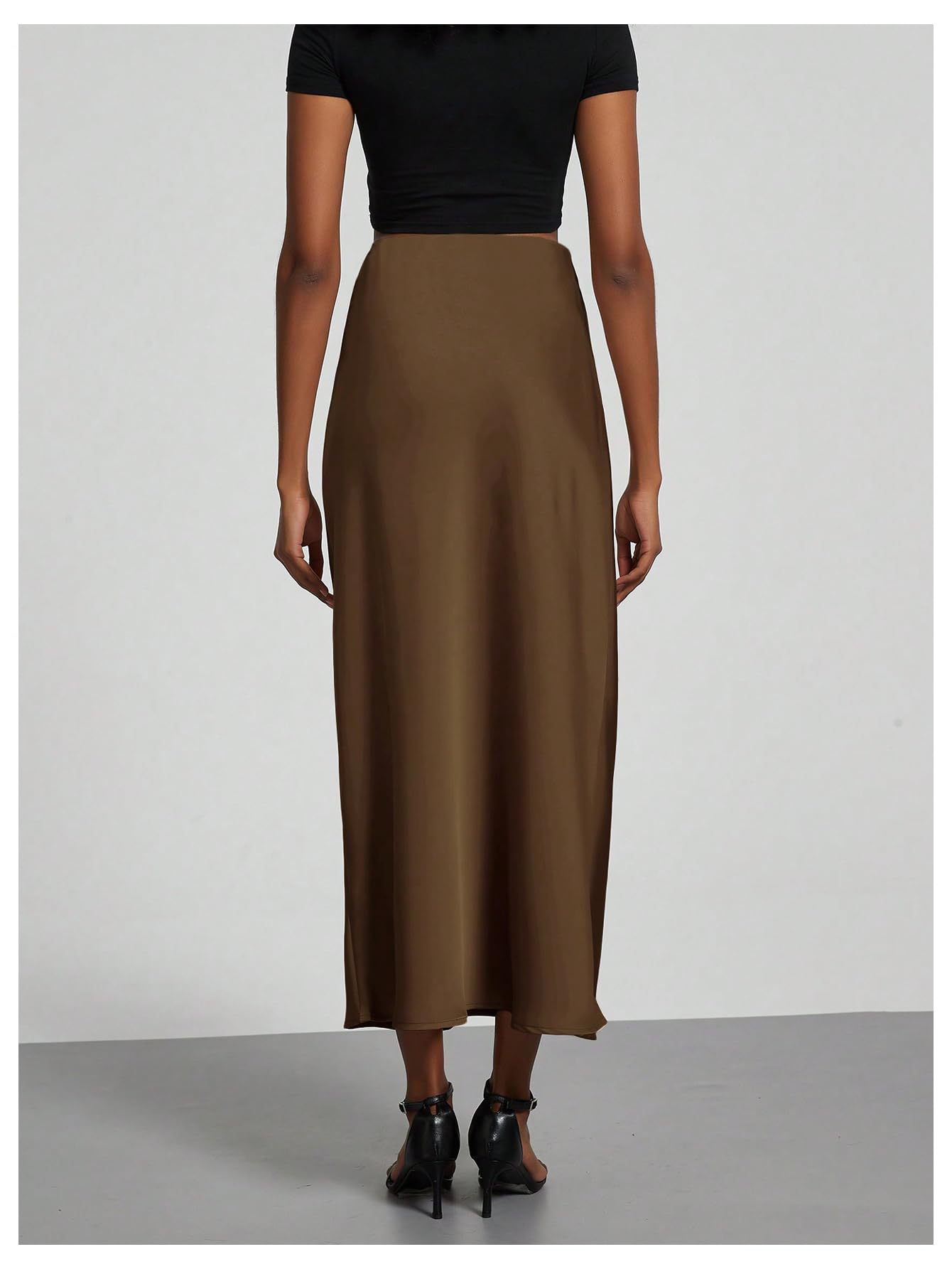 SOLY HUX Women's Elegant Satin High Waist Flared Midi Skirt - Office Work Casual Fishtail Skirt for Women | Perfect for Business Attire, Date Night & Special Occasions