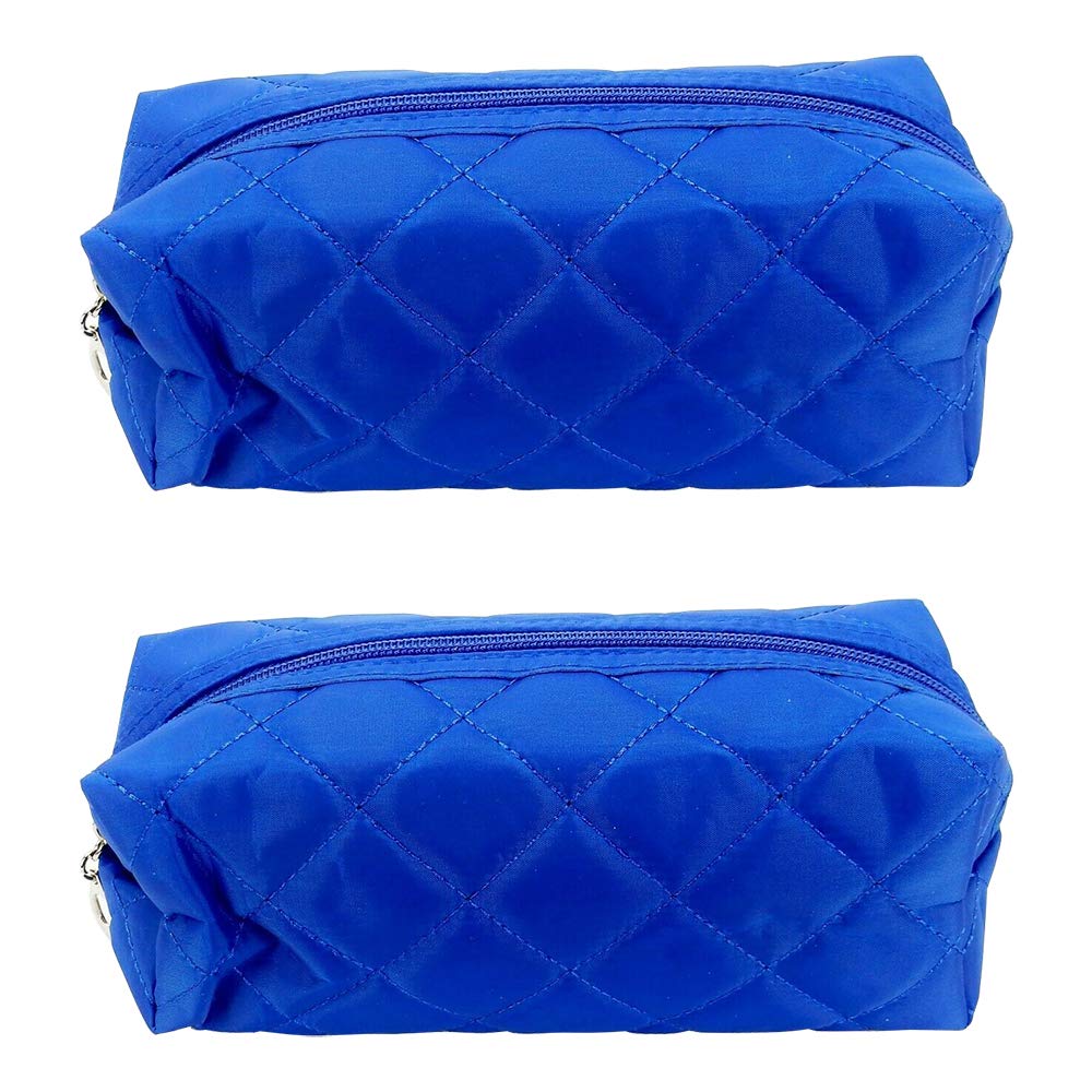 Kingsley Quilted Makeup Bag Set of 2 - Travel Cosmetic Organizer with Zipper, Multi-Purpose Storage Pouch for Toiletries, Jewelry & Essentials - Perfect for Vacation, Gym & Daily Use (Blue)
