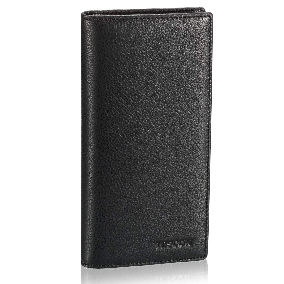 Premium HISCOW Bifold Long Wallet - 15 Credit Card Slots, RFID Blocking, Genuine Italian Calfskin Leather (Pebbled Black) - Perfect for Business, Travel & Everyday Use