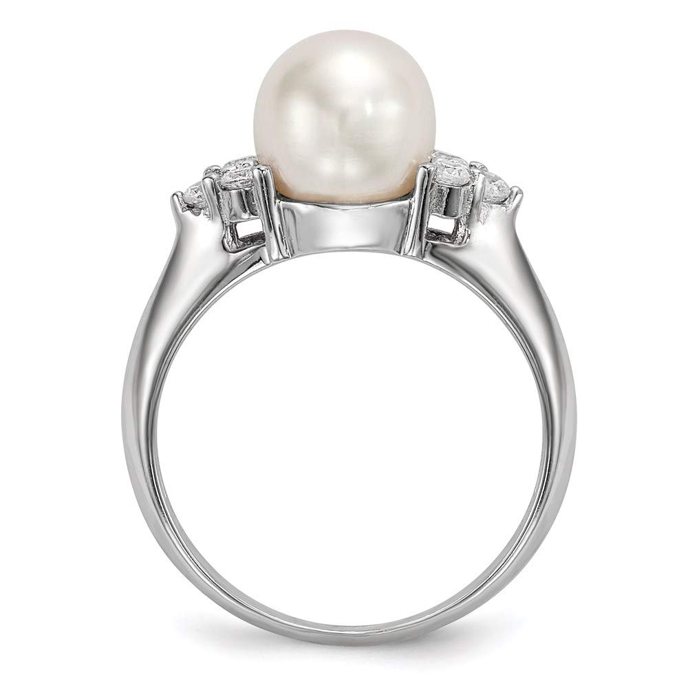 925 Sterling Silver White Button Freshwater Cultured Pearl & Cubic Zirconia Ring for Women - Elegant Fine Jewelry Gift for Her (8-9mm) - Perfect for Weddings, Anniversaries and Special Occasions