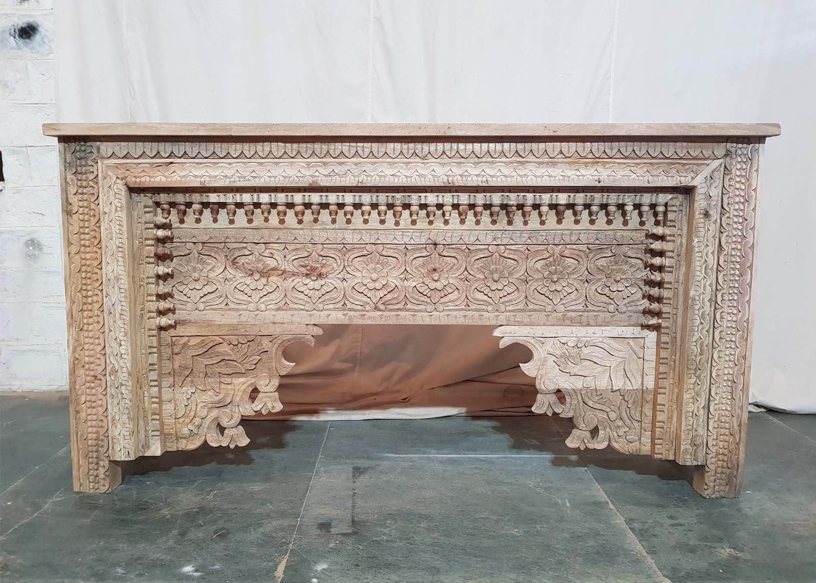 Hand Carved Indian Solid Wood Console Table - Natural Finish, 67