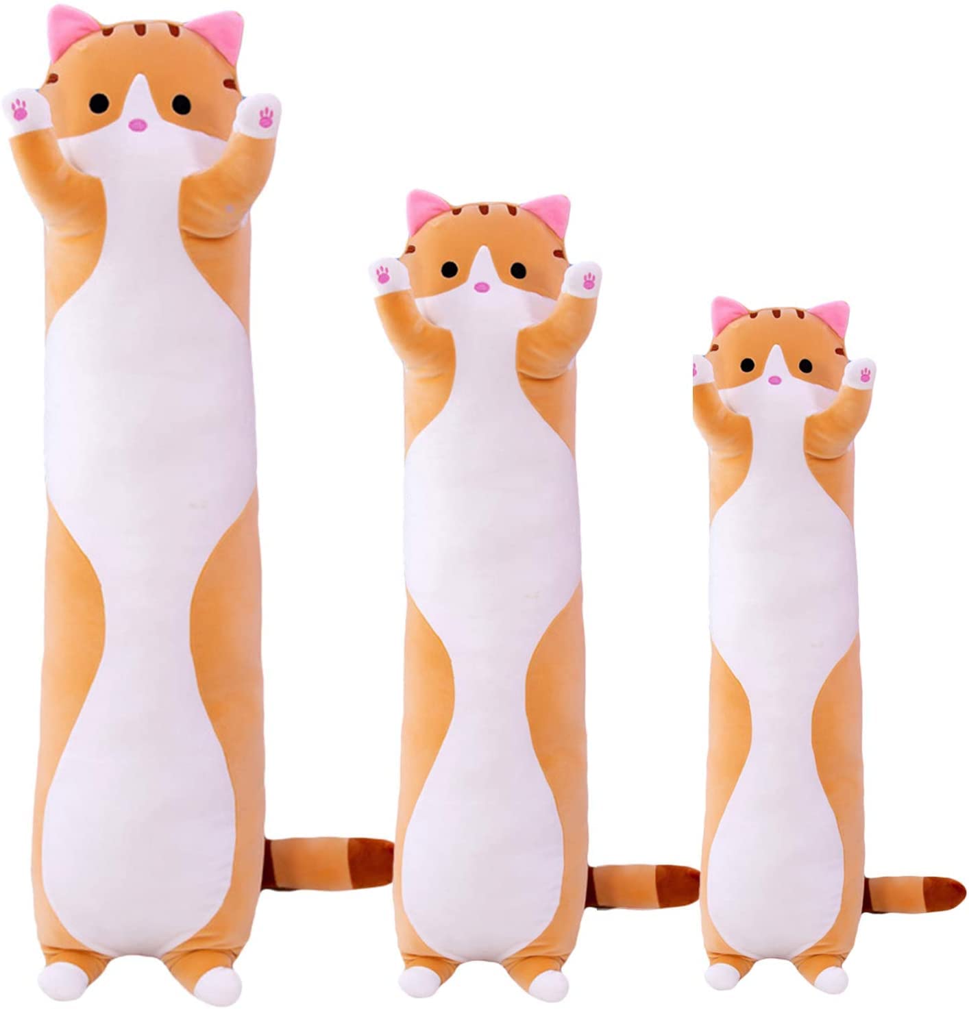 Neil Melody Cartoon Cat Soft Plush Long Body Pillow - Cute Stuffed Animal Toy for Kids & Adults (Brown, 43