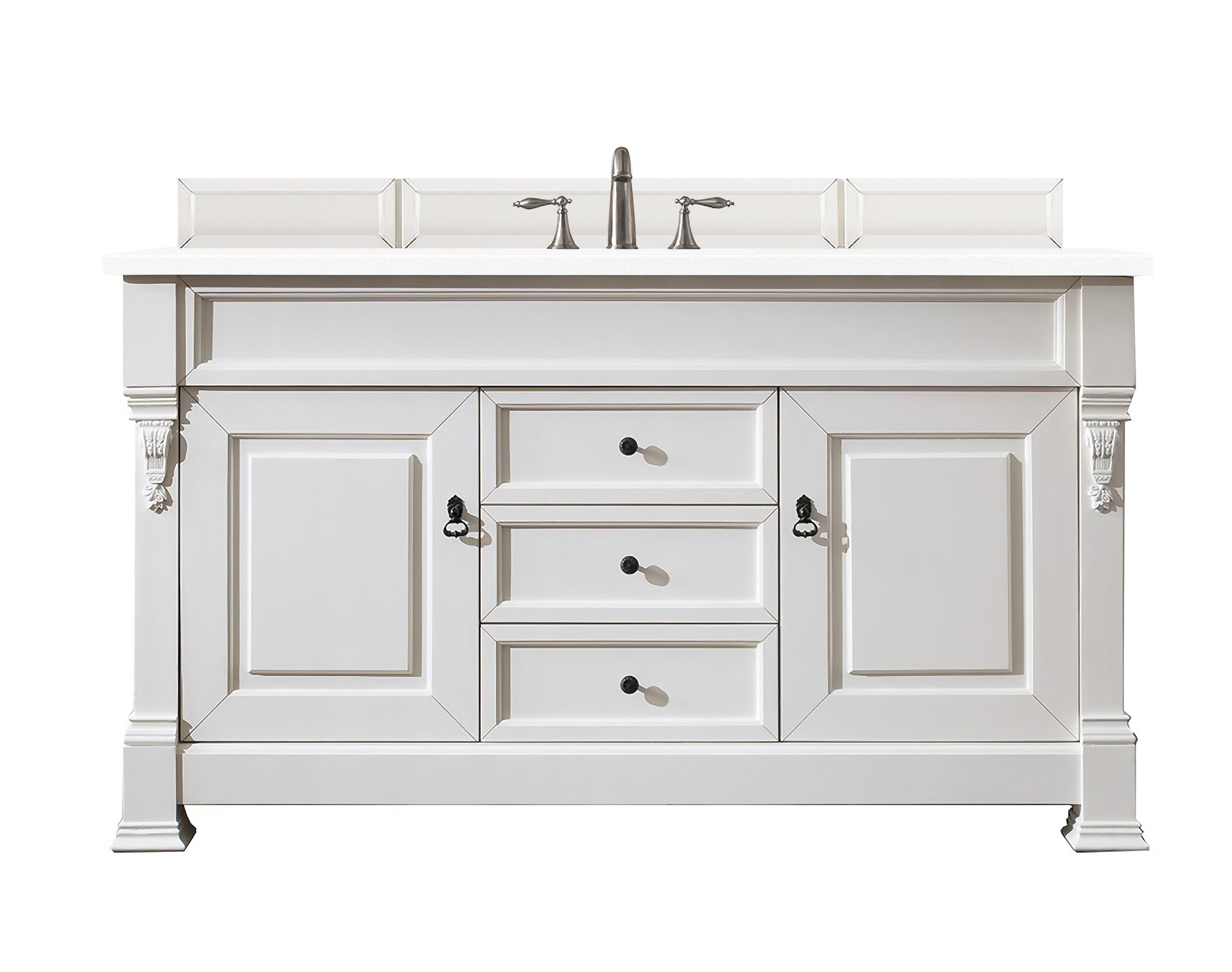 Brookfield 60-Inch Single Bathroom Vanity Set with Bright White Finish & 3CM White Zeus Quartz Countertop - Perfect for Modern Master Bathrooms & Guest Suites