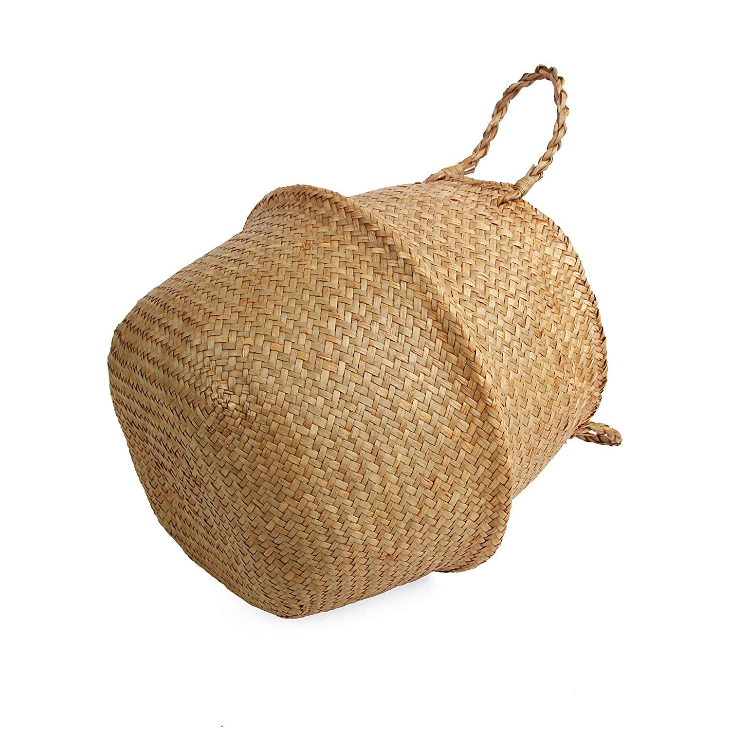 Natural Woven Seagrass Storage Basket - Small Handmade Belly Basket for Home Organization, Plant Holder, Laundry Hamper, Picnic & Grocery Carrier | Perfect for Bathroom, Nursery, Kitchen & Outdoor Use