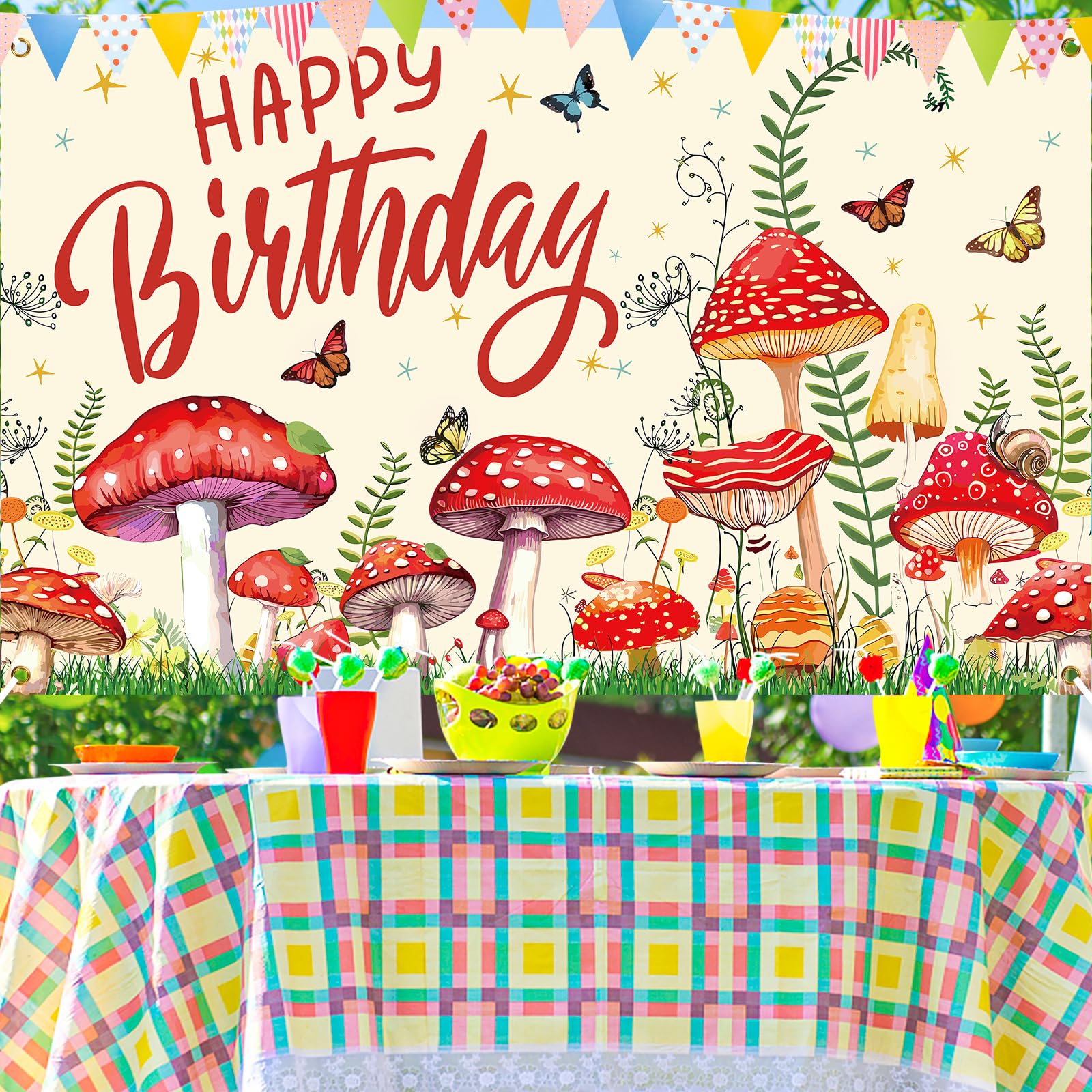 Whimsical Mushroom Birthday Party Decorations Set - Wildflower & Fairy Forest Backdrop Banner for Kids Birthday Photography - Perfect for Fairy Tale, Woodland, and Wonderland Themed Parties