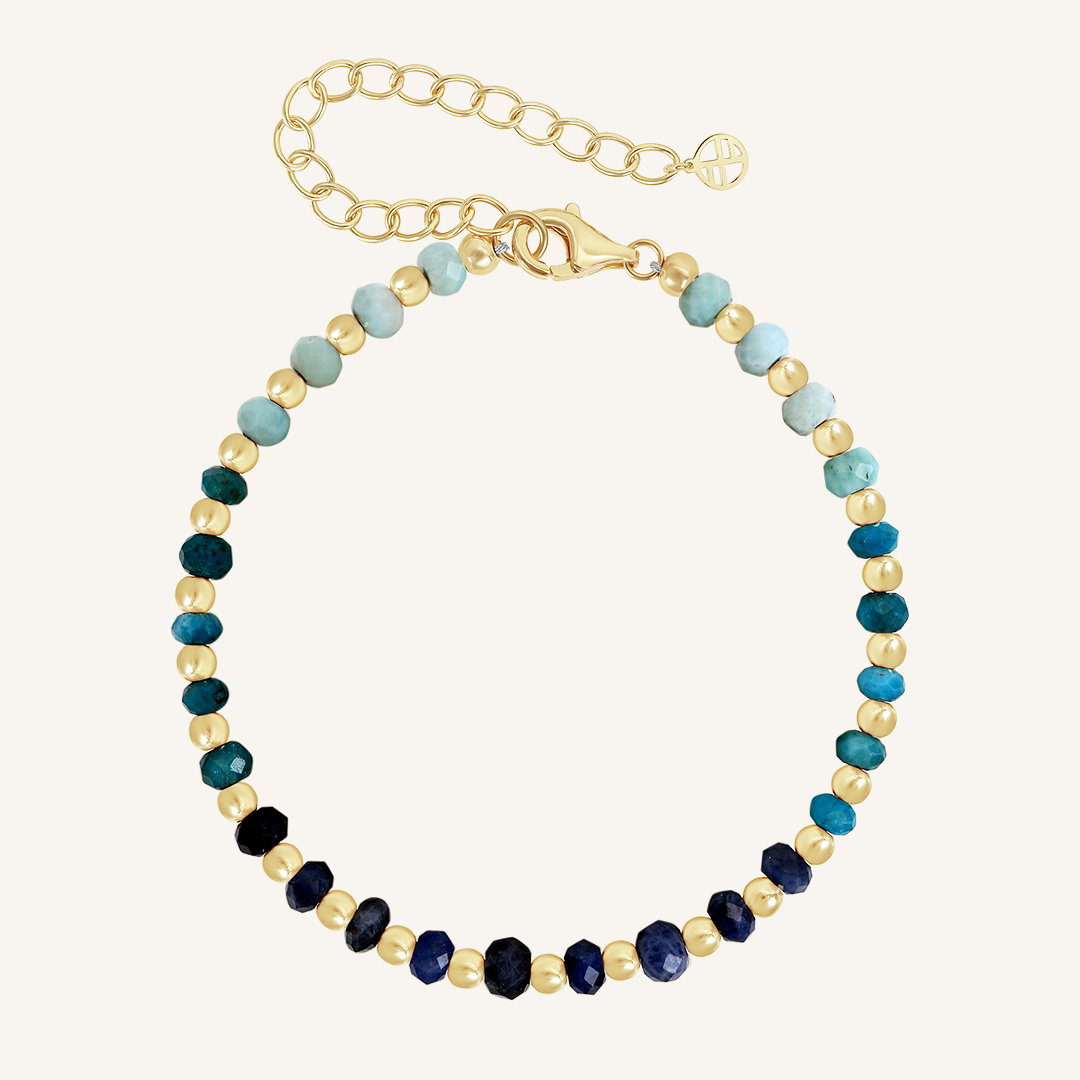Larimar Ombre Bracelet - Genuine Stone of Happiness for Women, Healing Crystal Jewelry for Stress Relief & Positive Energy - Perfect for Meditation, Yoga & Everyday Wear