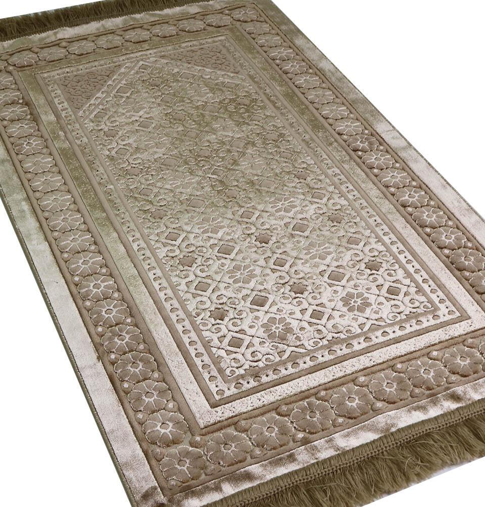 Premium Luxury Velvet Islamic Prayer Rug with Floral Stamp Mink Design - Soft & Durable Muslim Prayer Mat for Home, Mosque & Travel Use