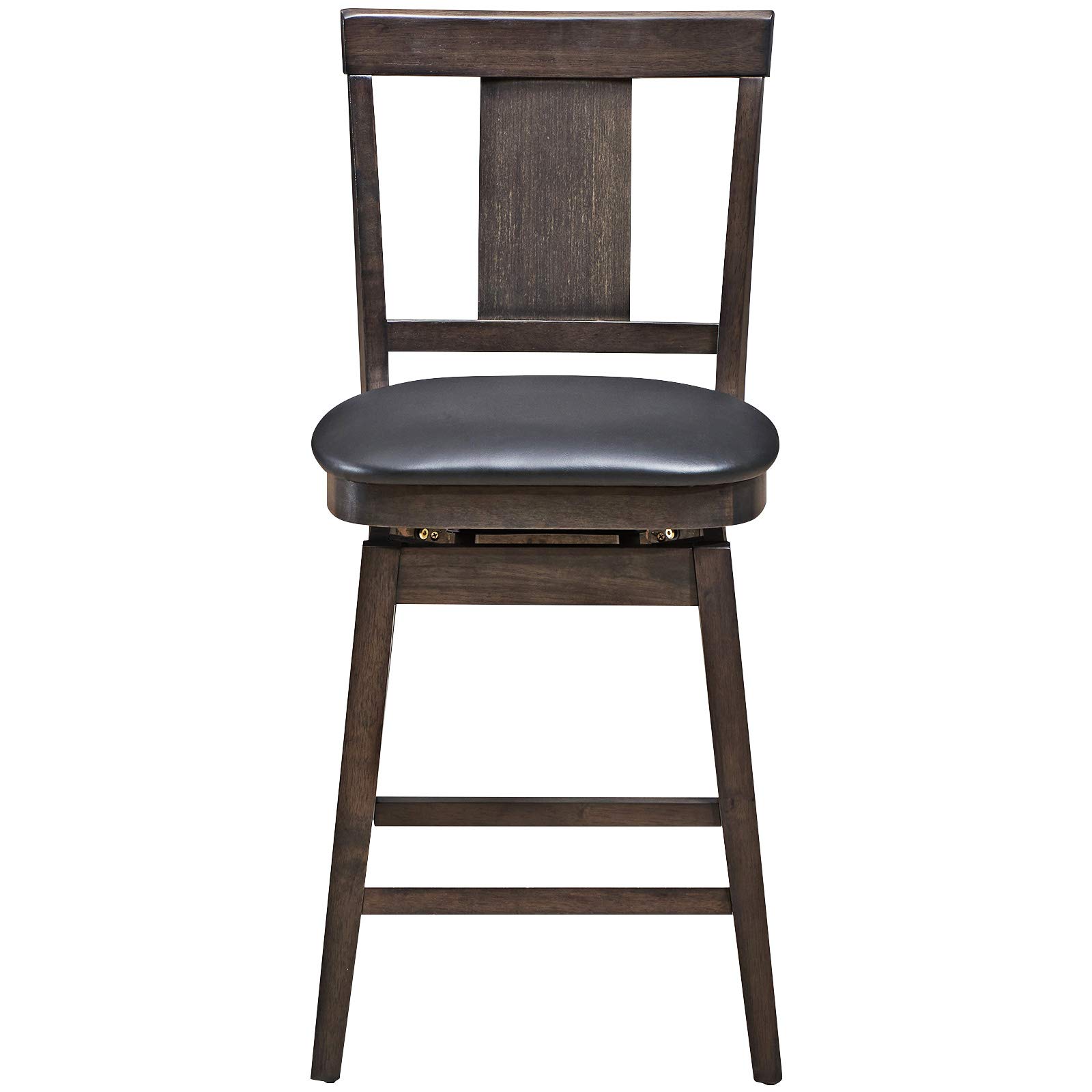 COSTWAY Bar Stools Set of 2 - 360 Degree Swivel Counter Height Stools with Leather Padded Seat, Wooden Single Slat Back & Solid Rubber Wood Legs - Perfect for Kitchen Island, Home Bar, Dining Room and Living Room (24 Inch Height, Set of 2)