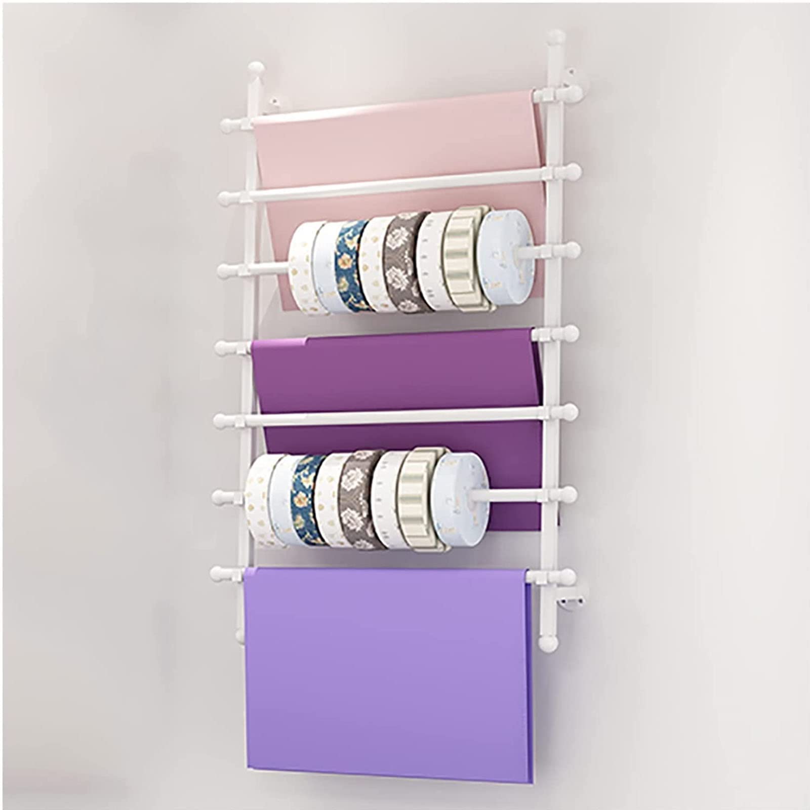 Gold Metal 7-Layer Ribbon Holder Organizer - Large Capacity Wall-Mounted Display Stand for Wrapping Paper, Scarf & Fabric Storage - Perfect for Craft Rooms, Gift Wrapping Stations & Closet Organization