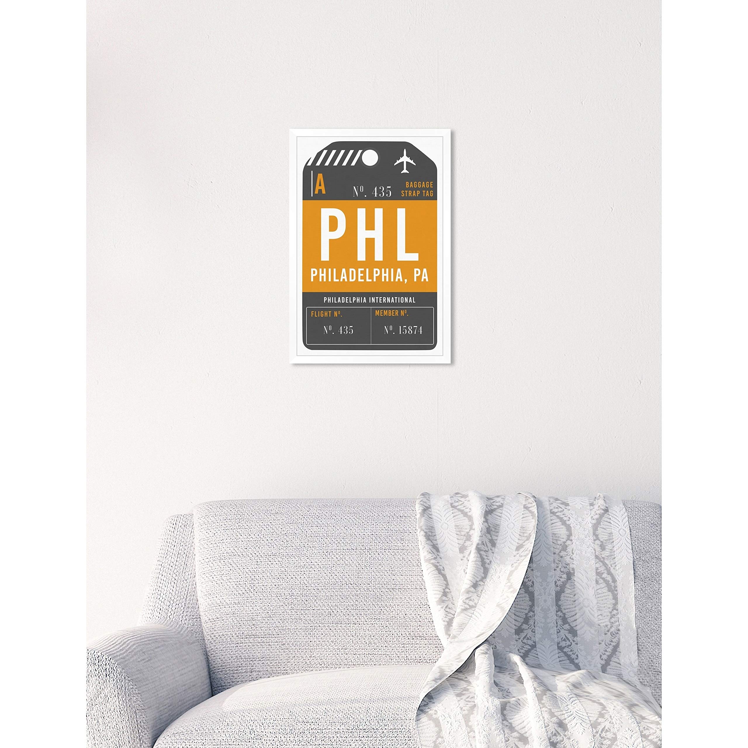 Oliver Gal 'Philadelphia Luggage Tag' Framed Wall Art Print - 10x15 Inches - Vintage Travel Inspired Decor for Living Room, Bedroom or Office