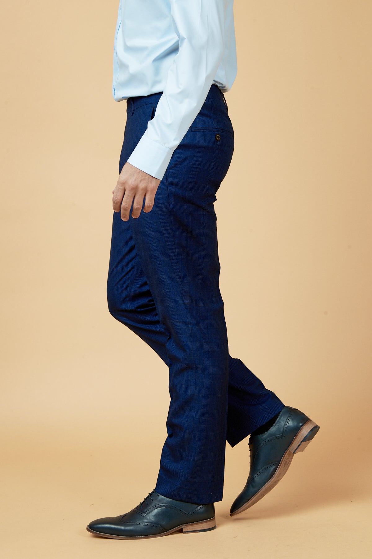 Royal Blue Check Trousers for Men | Classic George Brand Formal Pants | Perfect for Office Wear, Business Meetings & Smart Casual Outfits
