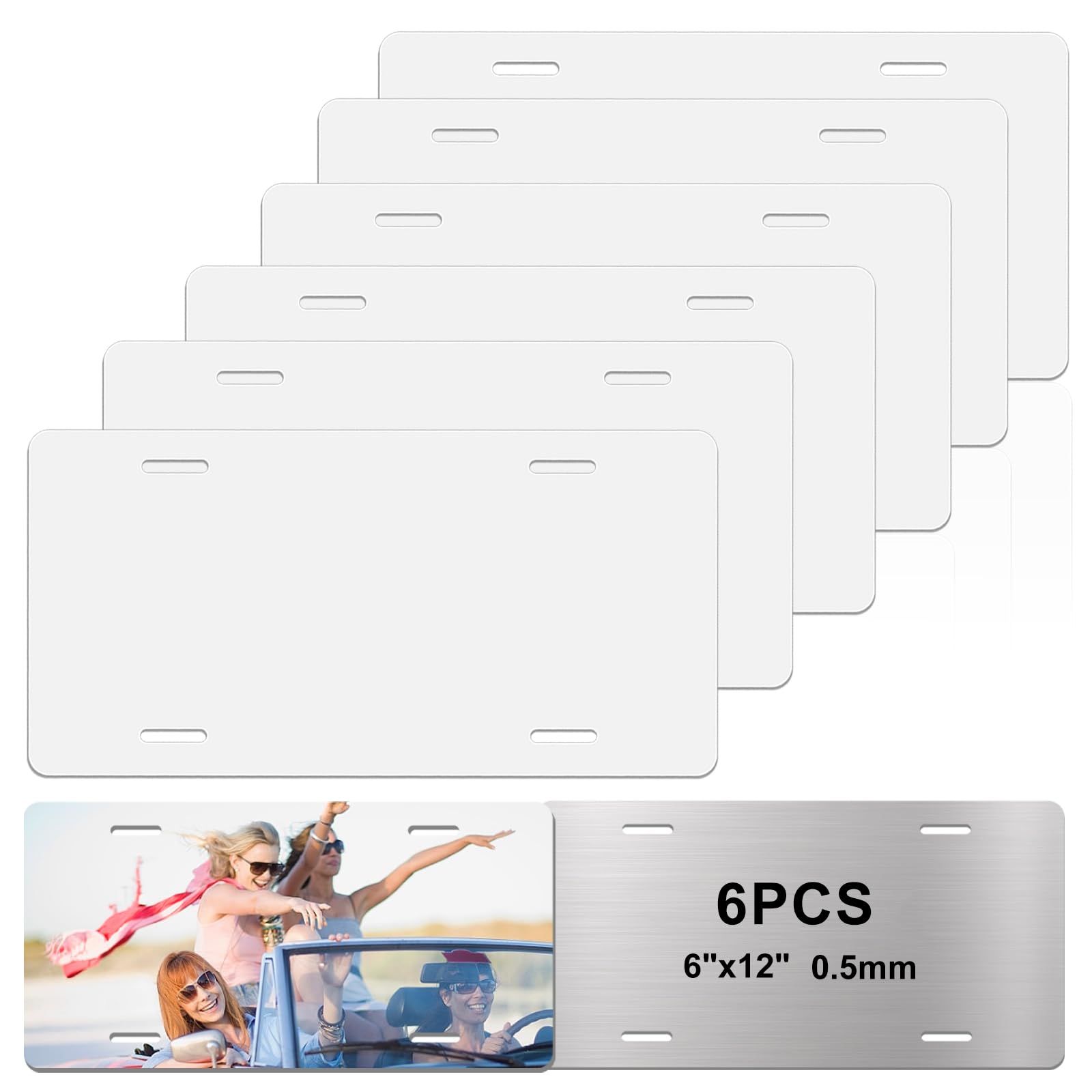 6-Pack Sublimation License Plate Blanks - DIY Custom Aluminum Car Tags for Front/Rear - White Thermal Transfer Plates for Personalized Picture Designs - Perfect for Gifts, Car Enthusiasts & Custom Vehicle Decoration